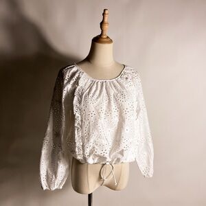 JOIE White Eyelet Cropped Tie Hem Women's Top
